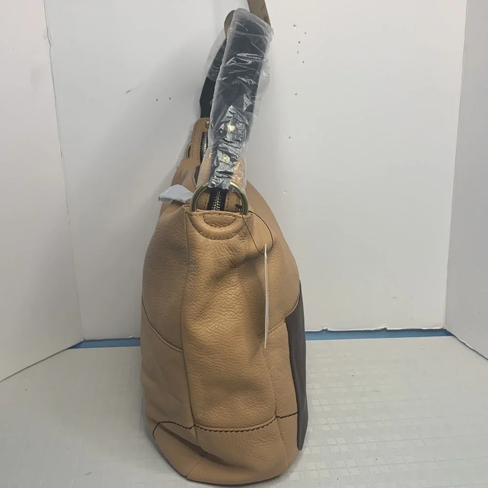 NWT orYANY Adele Colorblock Beige Brown Leather Hobo Bag
